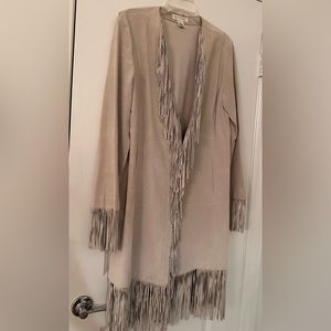 White House Black Market Beige Suede Fringe Duster Jacket Vintage